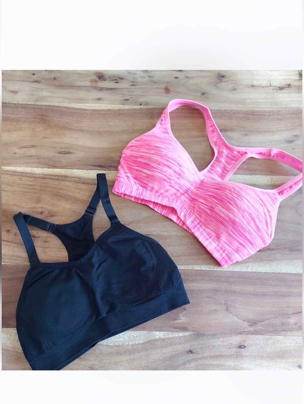 Bundle of Two Pink and Black Women's Racerback Sports Bras, Size S